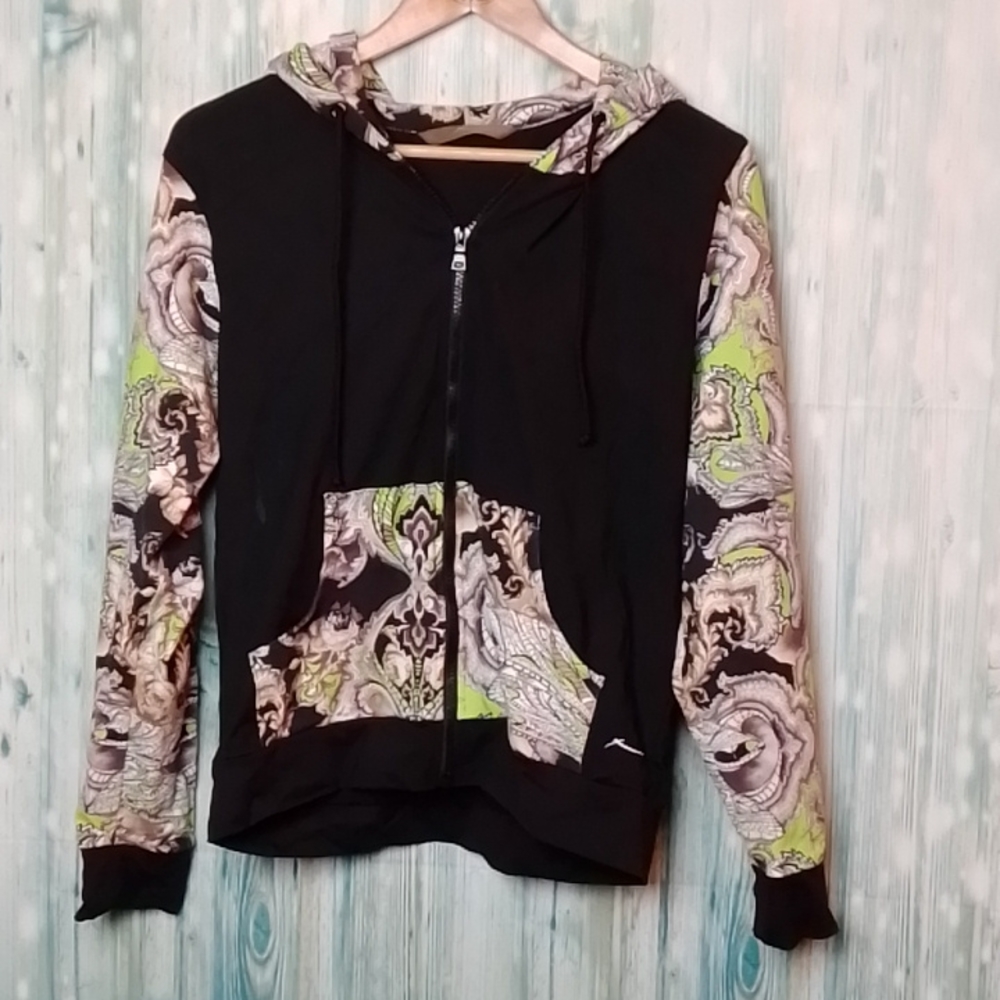 Gottex full zip hoodie black with printed sleeves, good and pockets medium - Picture 1 of 6